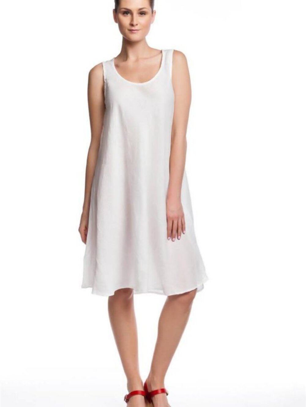 CP Shades Bree Solid Dress White 100% Linen A-Line Knee Length Sleeveless